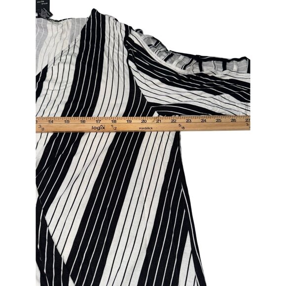 Black & White Striped Robert Louis Womens Top With V-Neck & Cutout Sleeves M - Picture 7 of 8